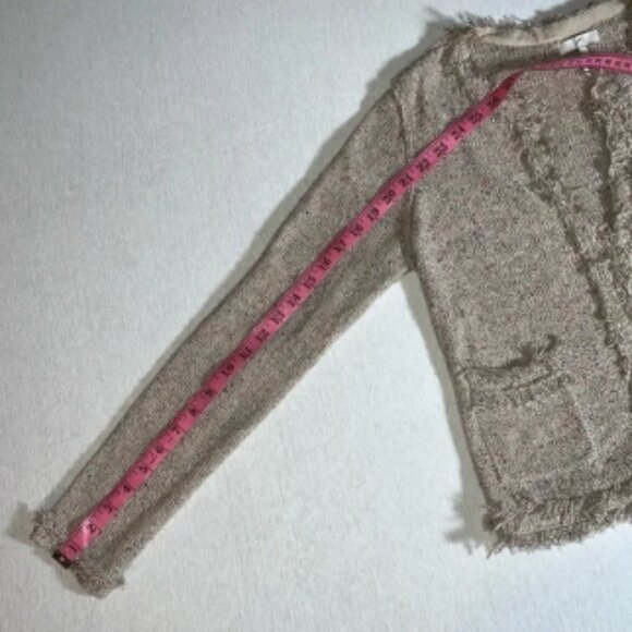 Joie Tweed Knit Fringe Cotton Blend Cardigan in Beige Confetti Size Medium - Picture 4 of 9